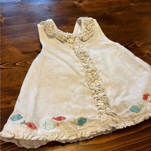 Janie and Jack Charming Cream Linen Baby Dress with Fish embroidery 🐟